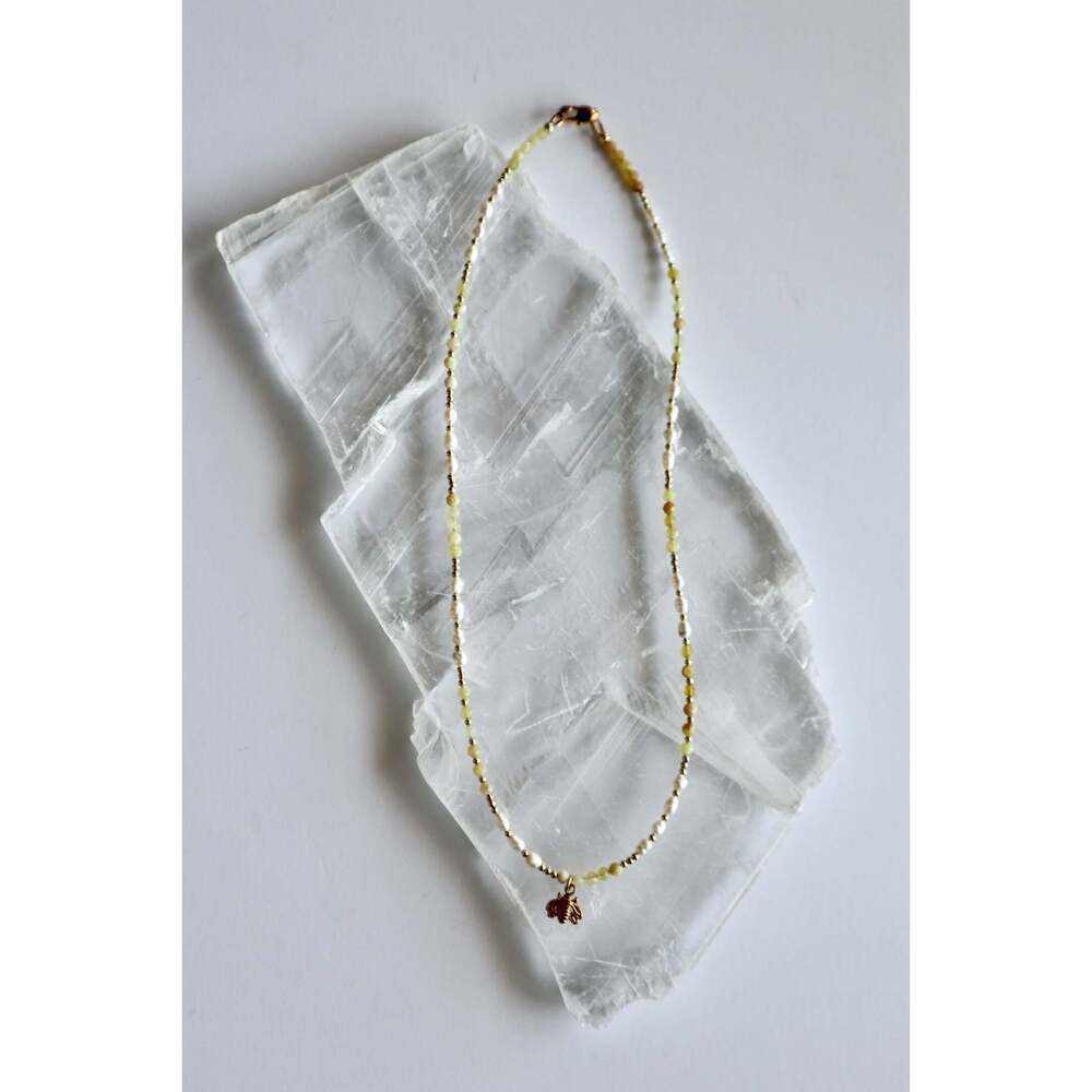 Melline – Yellow Opal, Pearl & Bee Charm Necklace - 22in